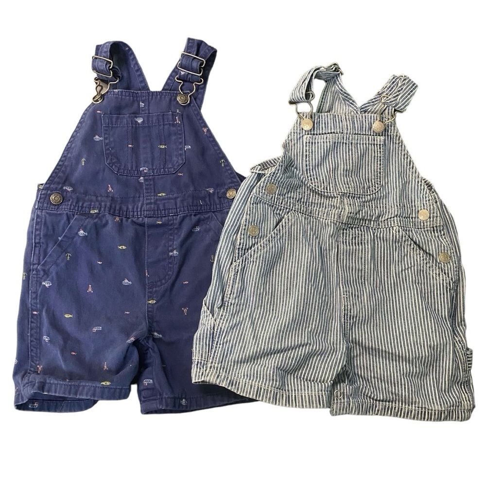 Carter's Navy Fish Print & Blue Stripe Cotton Overalls Set